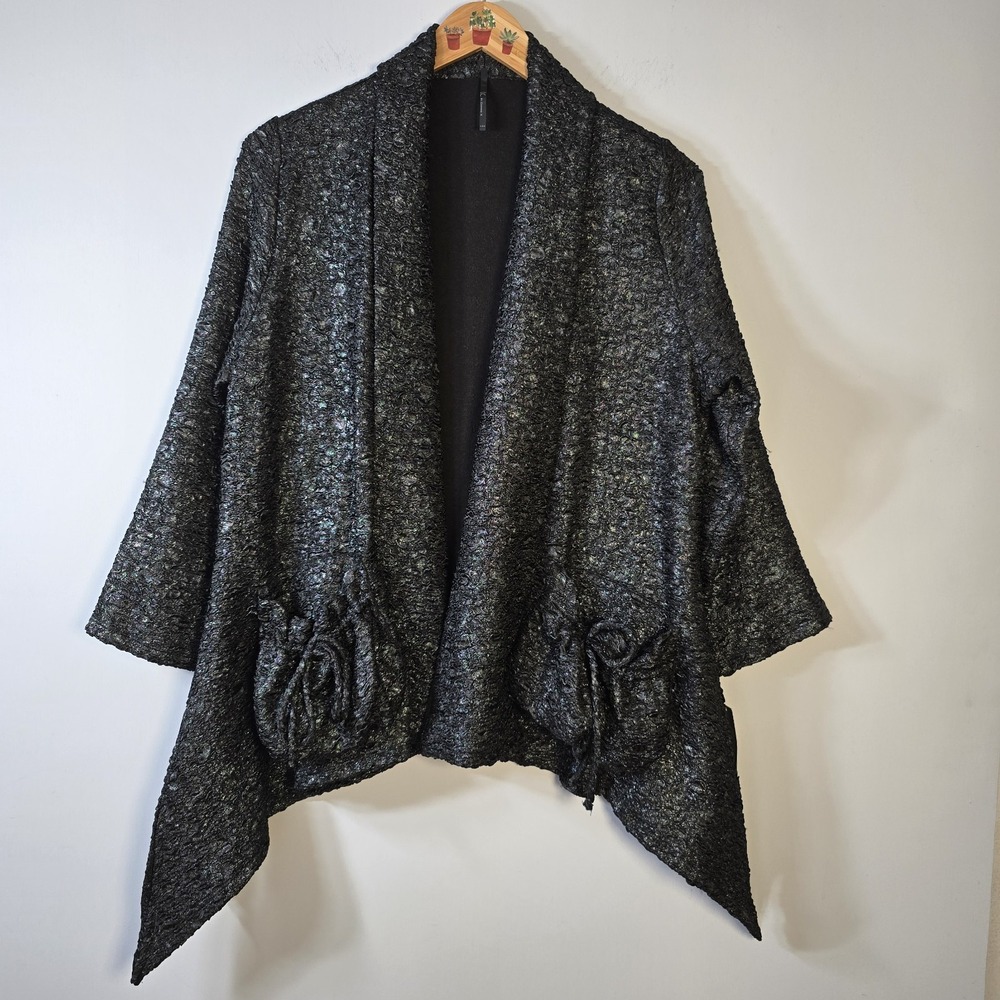 IC by Connie K Jacket Size XL Asymmetrical Hem Black Shimmer Art To Wear USA NWT